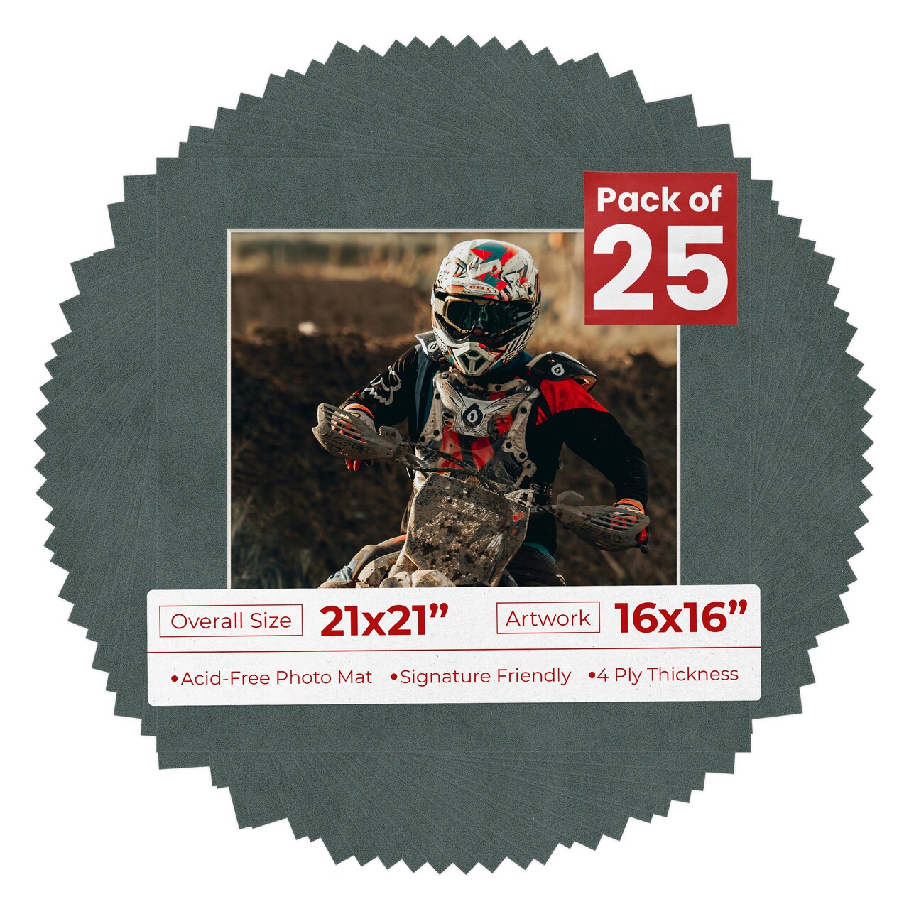 Dark Grey Suede Mat Board for 21x21 Frames - Fits 16x16 Photos